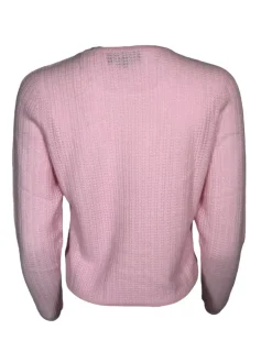 REPEAT CASHMERE WAFFLE STITCH CREW SWEATER - BLUSH