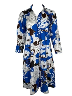 ROBERT FRIEDMAN DRESS - BLUE & BROWN FLORAL