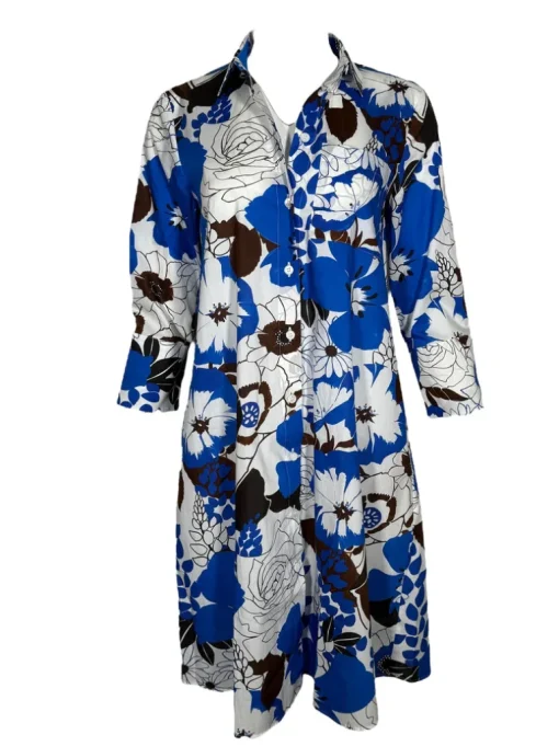 ROBERT FRIEDMAN DRESS - BLUE & BROWN FLORAL