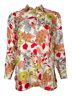 ROSSO 35 SILK FLORAL SHIRT - MULTICOLOR ON WHITE