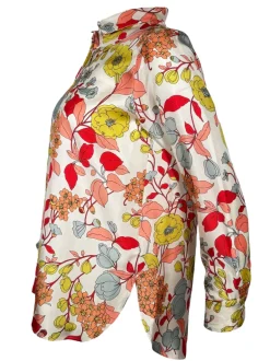 ROSSO 35 SILK FLORAL SHIRT - MULTICOLOR ON WHITE