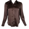 SAND COPENHAGEN STRETCH SILK TOP - DARK BROWN