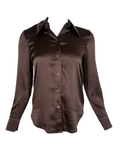 SAND COPENHAGEN STRETCH SILK TOP - DARK BROWN