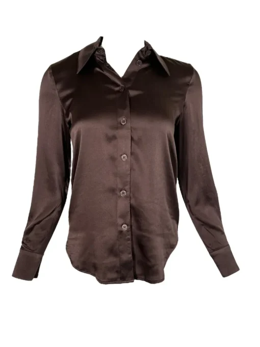 SAND COPENHAGEN STRETCH SILK TOP - DARK BROWN