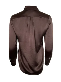 SAND COPENHAGEN STRETCH SILK TOP - DARK BROWN