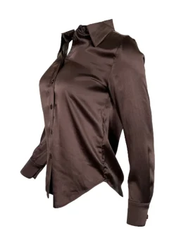 SAND COPENHAGEN STRETCH SILK TOP - DARK BROWN