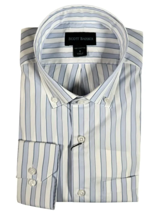 SCOTT BARBER BOLD SATEEN STRIPE MEN’S SHIRT - SKY