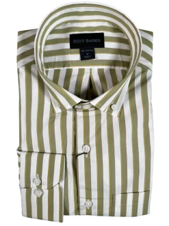 SCOTT BARBER BOLD SATEEN STRIPE MEN’S SHIRT - SAGE
