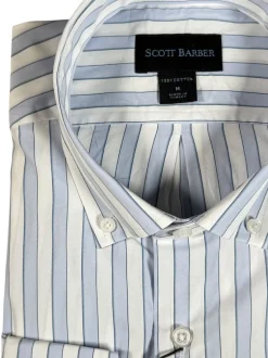SCOTT BARBER BOLD SATEEN STRIPE MEN’S SHIRT - SKY