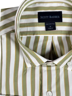 SCOTT BARBER BOLD SATEEN STRIPE MEN’S SHIRT - SAGE