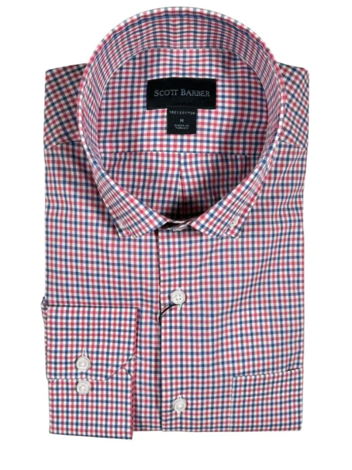 SCOTT BARBER TATTERSAL MEN’S SHIRT - BERRY