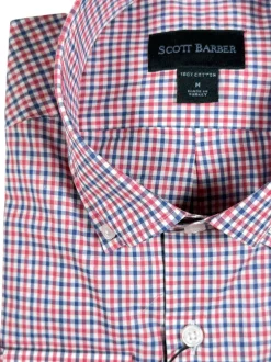 SCOTT BARBER TATTERSAL MEN’S SHIRT - BERRY