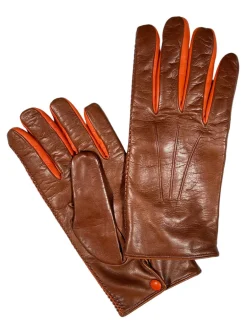 SERMONETA LEATHER GLOVES - BROWN & ORANGE