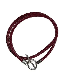 SPIVEY MEN'S BRAIDED LEATHER BRACELET - WINE WITH STERLING