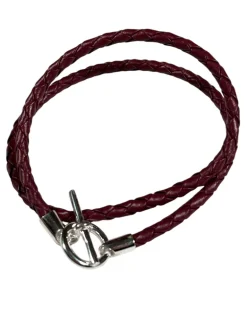 SPIVEY MEN'S BRAIDED LEATHER BRACELET - WINE WITH STERLING