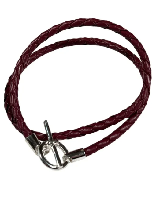 SPIVEY MEN'S BRAIDED LEATHER BRACELET - WINE WITH STERLING