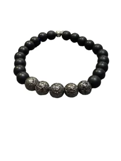 TATEOSSIAN BEADED BRACELET - BLACK LAVA AND STEEL BEADS