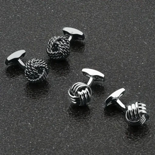 TATEOSSIAN CUFF LINKS - SILVER PALLADIUM PLATED CABLE KNOT