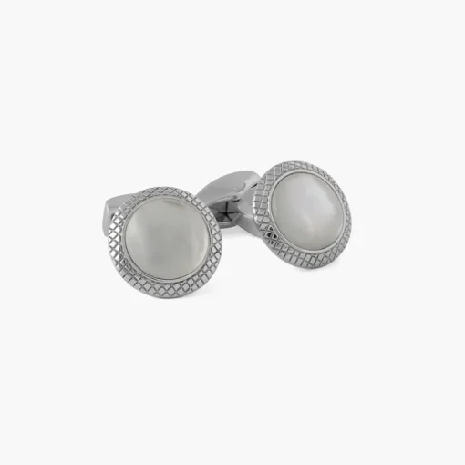 TATEOSSIAN CUFF LINKS - WHITE MOTHER OF PEARL BULLSEYE