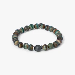 TATEOSSIAN LHASA GRAFFIATO BEADED BRACELET - BLACK RUTHENIUM PLATED WITH GREEN AGATE