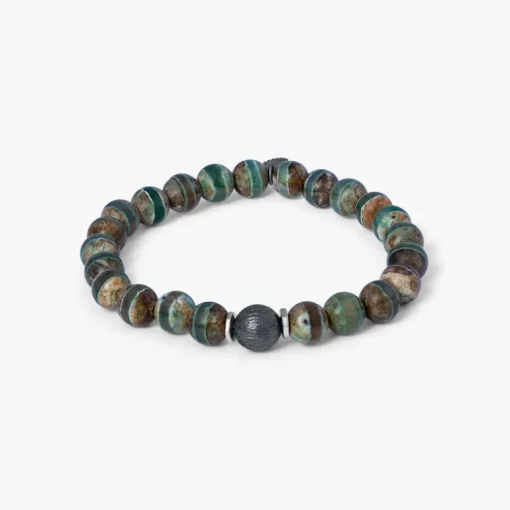 TATEOSSIAN LHASA GRAFFIATO BEADED BRACELET - BLACK RUTHENIUM PLATED WITH GREEN AGATE