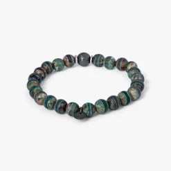 TATEOSSIAN LHASA GRAFFIATO BEADED BRACELET - BLACK RUTHENIUM PLATED WITH GREEN AGATE