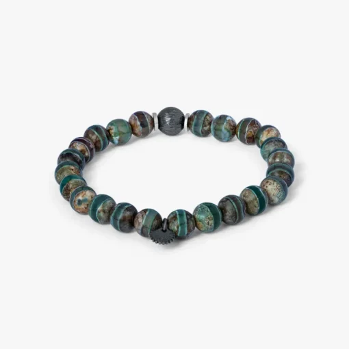 TATEOSSIAN LHASA GRAFFIATO BEADED BRACELET - BLACK RUTHENIUM PLATED WITH GREEN AGATE
