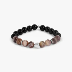 TATEOSSIAN MAXI NUGGET BEADED BRACELET - RHODIUM SILVER WITH MULTICOLOUR BOTSWANA AGATE