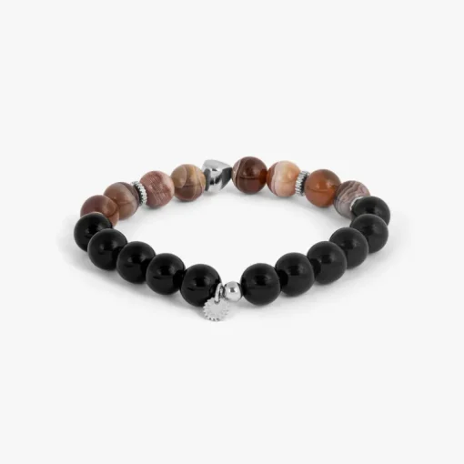 TATEOSSIAN MAXI NUGGET BEADED BRACELET - RHODIUM SILVER WITH MULTICOLOUR BOTSWANA AGATE