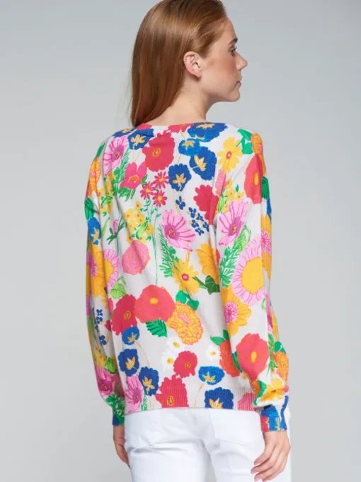 VILAGALLO BRIGHT FLOWERS SWEATER - MULTICOLOR ON WHITE