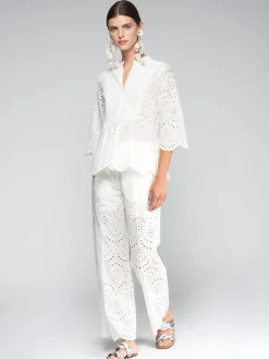 VILAGALLO EMBROIDERED EYELET PANT - WHITE