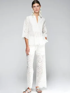 VILAGALLO EMBROIDERED EYELET PANT - WHITE