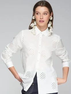 VILAGALLO EMBROIDERED PINEAPPLES SHIRT - WHITE