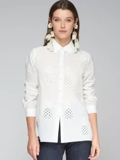 VILAGALLO EMBROIDERED PINEAPPLES SHIRT - WHITE