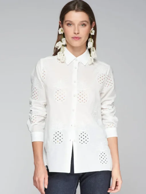 VILAGALLO EMBROIDERED PINEAPPLES SHIRT - WHITE