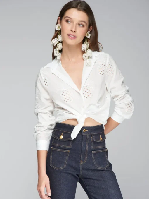VILAGALLO EMBROIDERED PINEAPPLES SHIRT - WHITE