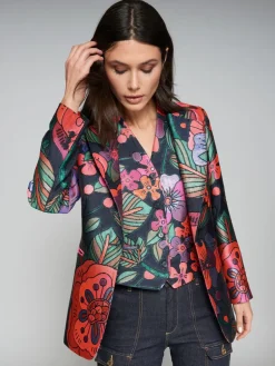 VILAGALLO FLOWER ROCK JACQUARD JACKET - NAVY