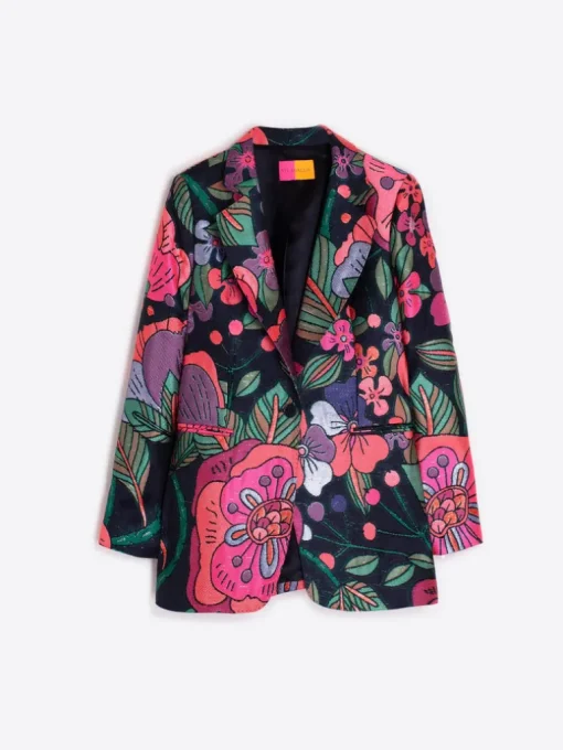 VILAGALLO FLOWER ROCK JACQUARD JACKET - NAVY