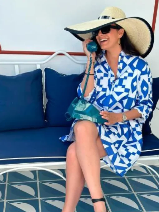 VILAGALLO GEOMETRIC DRESS - BLUE/WHITE