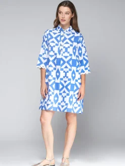 VILAGALLO GEOMETRIC DRESS - BLUE/WHITE