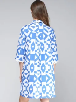 VILAGALLO GEOMETRIC DRESS - BLUE/WHITE