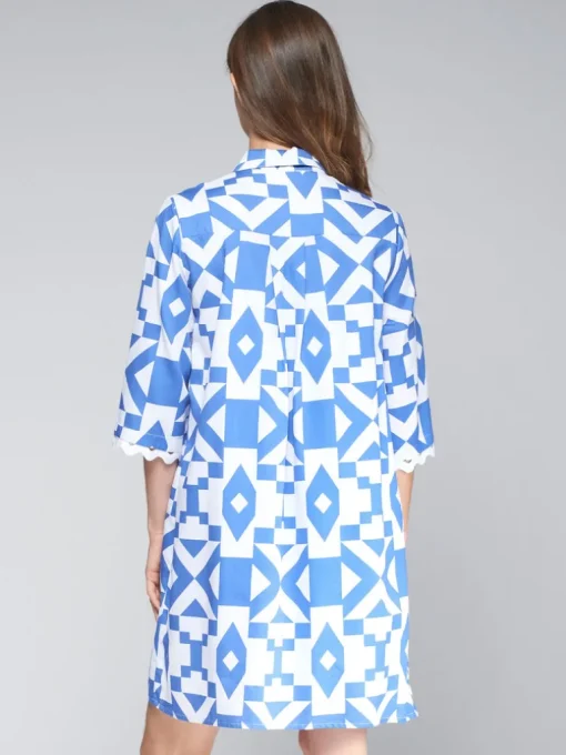 VILAGALLO GEOMETRIC DRESS - BLUE/WHITE