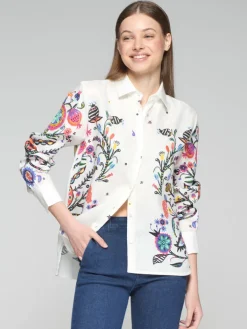 VILAGALLO LINEN ARBOREAL SHIRT - MULTICOLOR ON WHITE