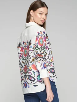 VILAGALLO LINEN ARBOREAL SHIRT - MULTICOLOR ON WHITE