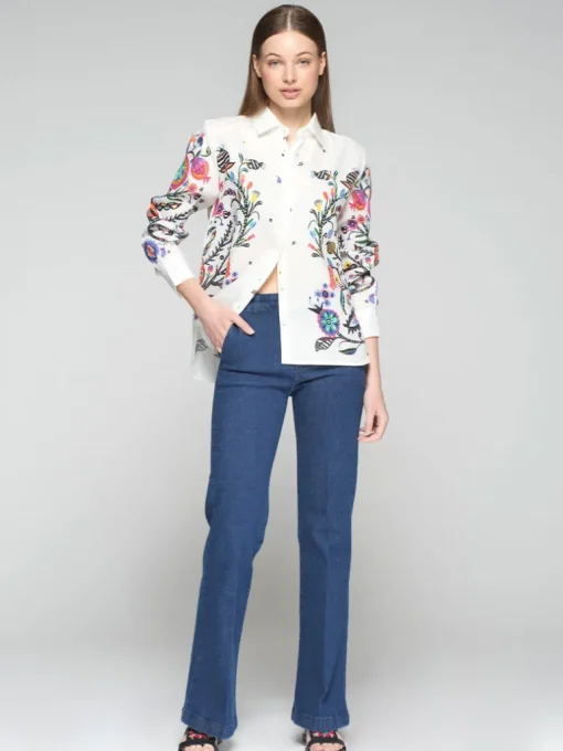 VILAGALLO LINEN ARBOREAL SHIRT - MULTICOLOR ON WHITE