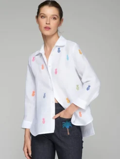 VILAGALLO LINEN PINEAPPLES SHIRT - WHITE