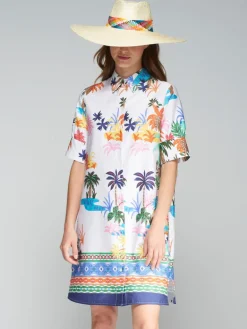VILAGALLO PALM TREES PRINT DRESS - WHITE