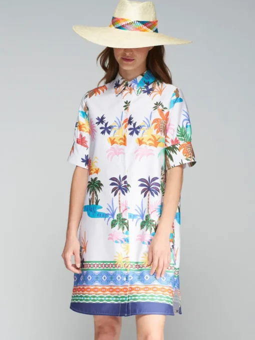 VILAGALLO PALM TREES PRINT DRESS - WHITE