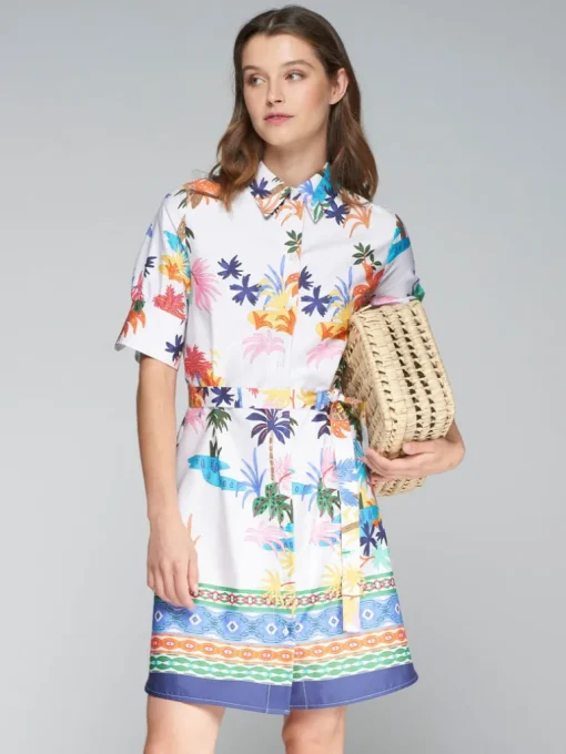 VILAGALLO PALM TREES PRINT DRESS - WHITE