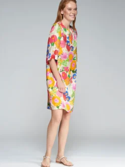 VILAGALLO SILK BRIGHT FLOWERS DRESS - MULTICOLOR